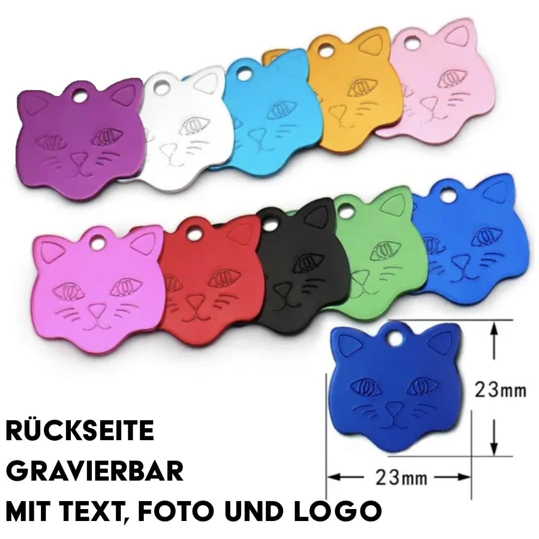 Personalisierter Schlüsselanhänger Katze — Aluminium-Anhänger in Katzenform mit Lasergravur, 10 Farben