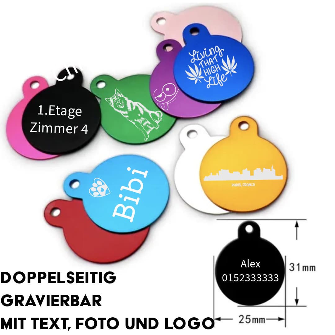 Personalisierter Schlüsselanhänger Kugel S — Aluminium-Anhänger in Kugelform (klein) mit Lasergravur, 10 Farben